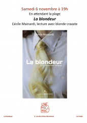 Cécile Mainardi, lecture avec blonde cravate