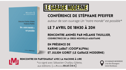 Conférence de Stéphane Pfeiffer au Garage moderne à Bordeaux