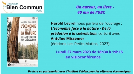 "Un auteur, un livre" – Harold Levrel invité de l’UBC